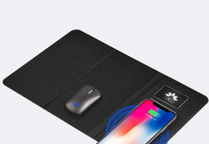 Folding wireless charging mouse pad set with luminous advertising area and optional Bluetooth mouse