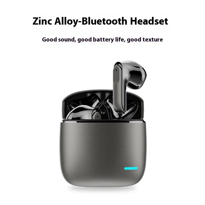 K50 Zinc Alloy Stereo Wireless Headset in black showing in-ear design and charging cable