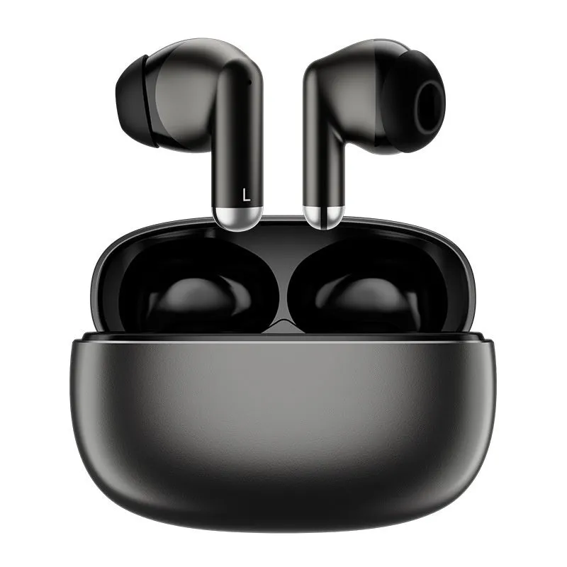 K50 Zinc Alloy Stereo Wireless Headset in black showing in-ear design and charging cable