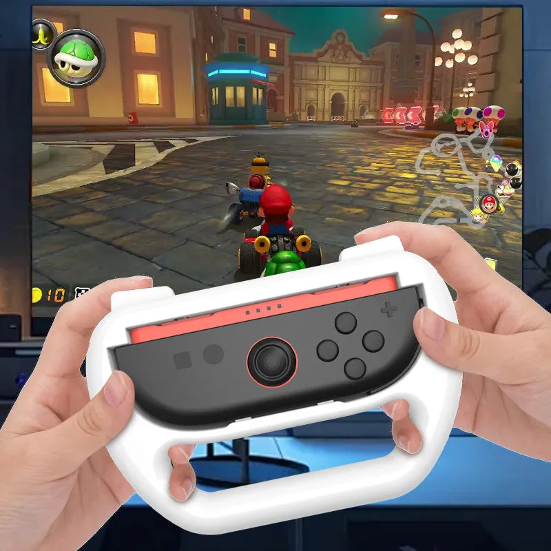 Pair of Switch2 controller grips in Black, Red and Blue, and White ABS plastic