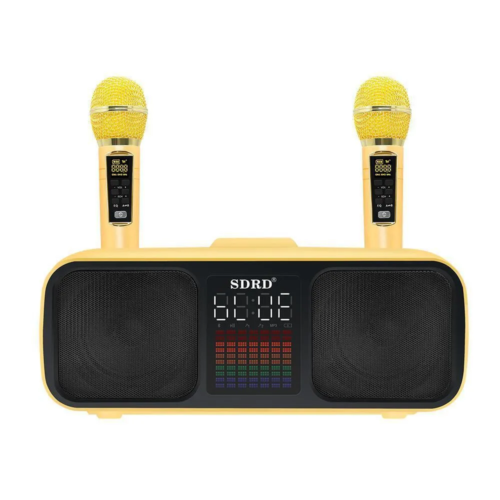 SD318 desktop Bluetooth speaker in grey with two wireless microphones USB powered 15W
