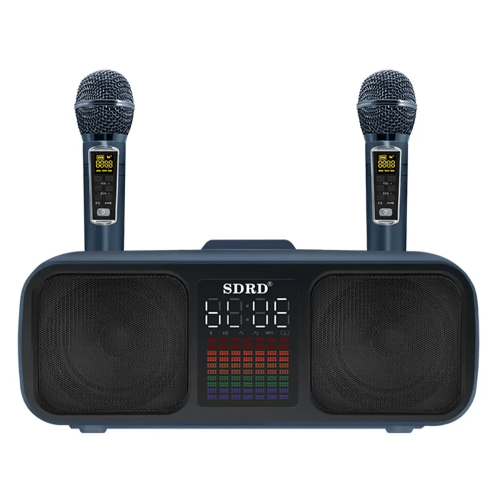 SD318 desktop Bluetooth speaker in grey with two wireless microphones USB powered 15W