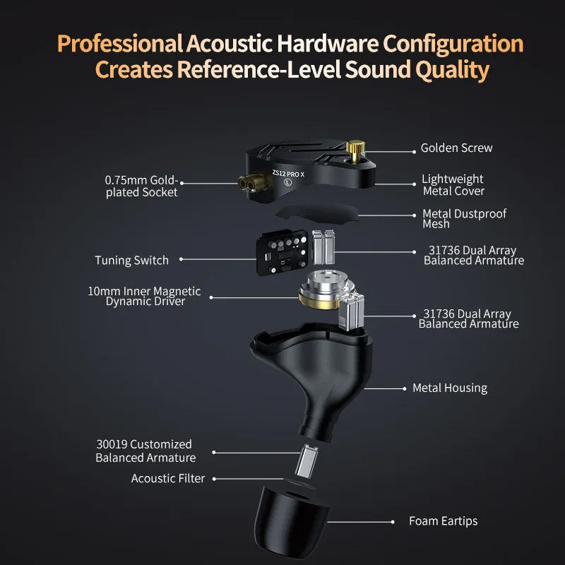 Black wired back-winding earphones with adjustable tone monitor and through-hole plug