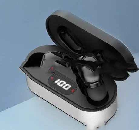 In-ear hearing aid with digital display and magnetic suction charging in black colour