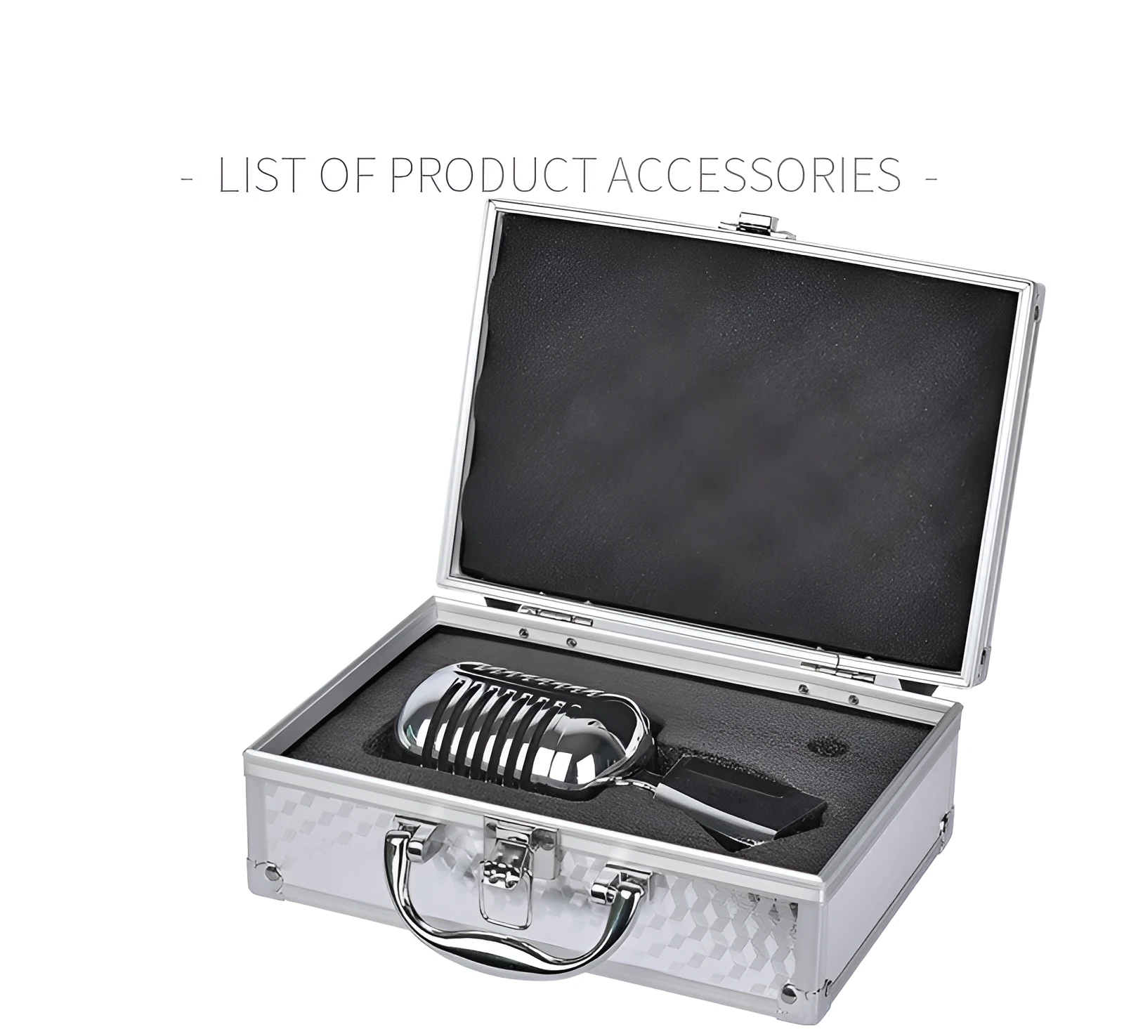 Retro black or silver metal wired microphone with cardioid pickup for stage and home use.