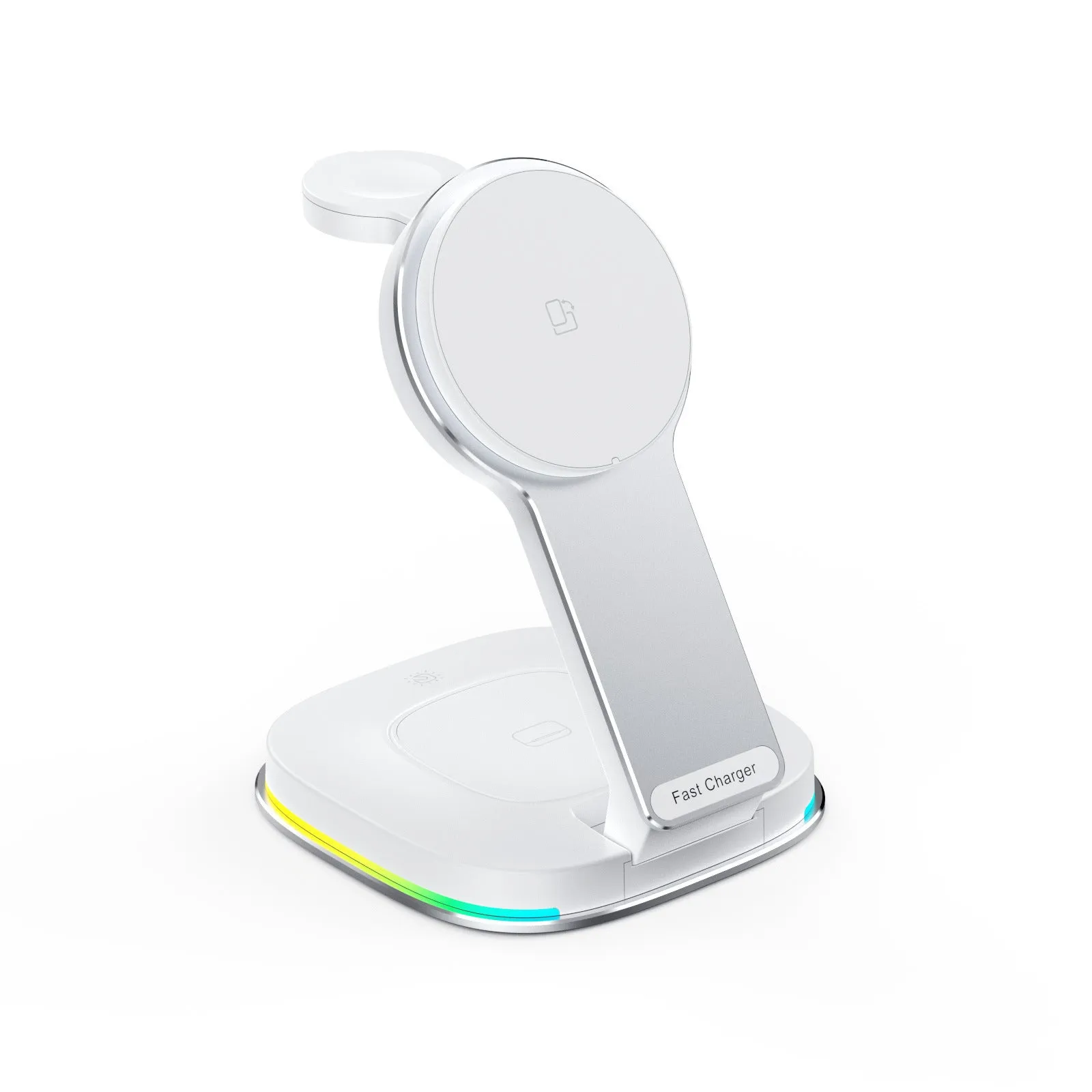 15W three-in-one wireless charger stand for phone, earbuds and watch in black aluminium finish