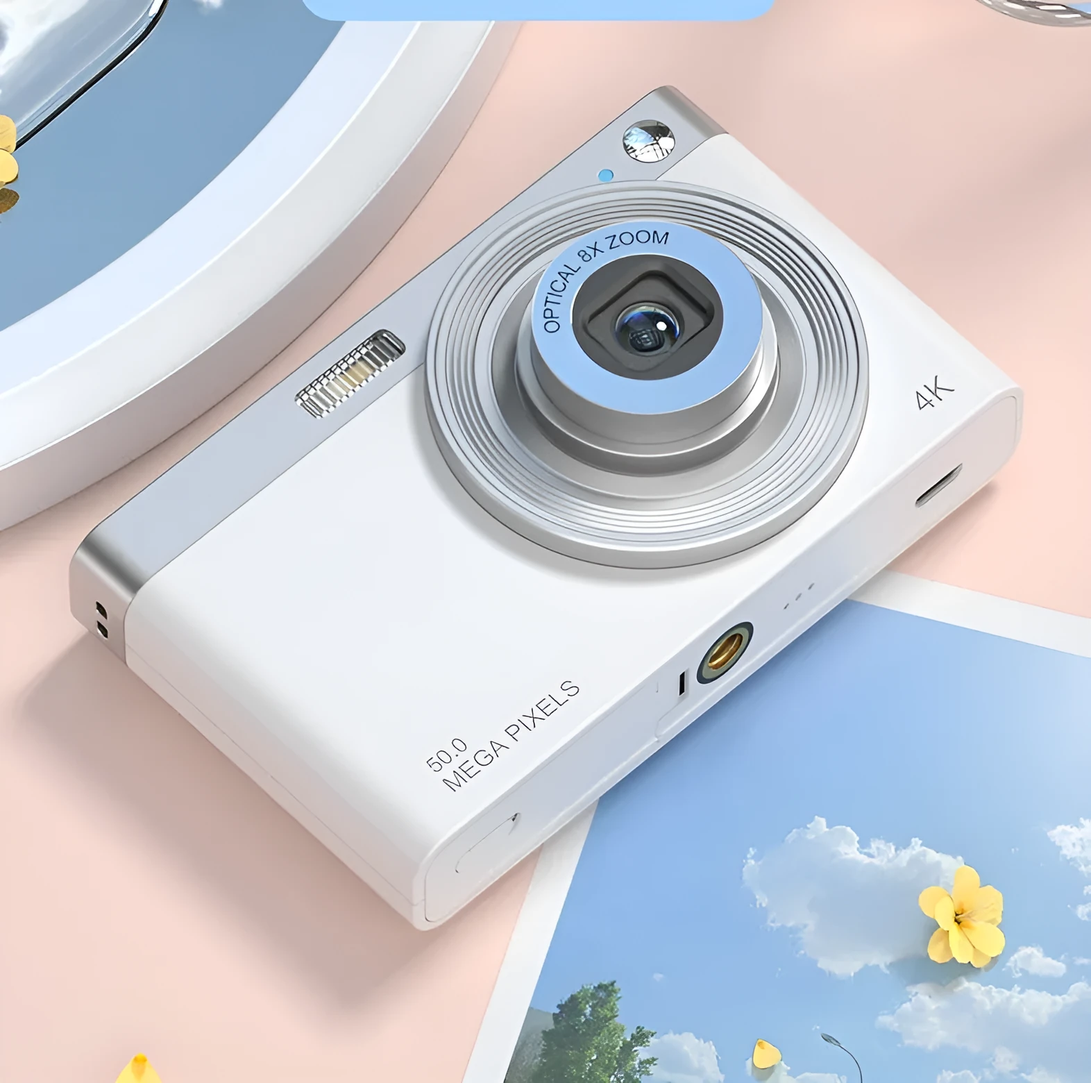 Student digital camera with retro design in three colours: Cherry Blossom Pink, Dark Night Black, Space White