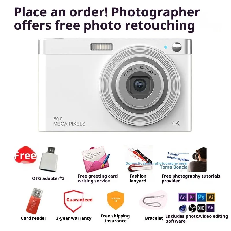 Student digital camera with retro design in three colours: Cherry Blossom Pink, Dark Night Black, Space White
