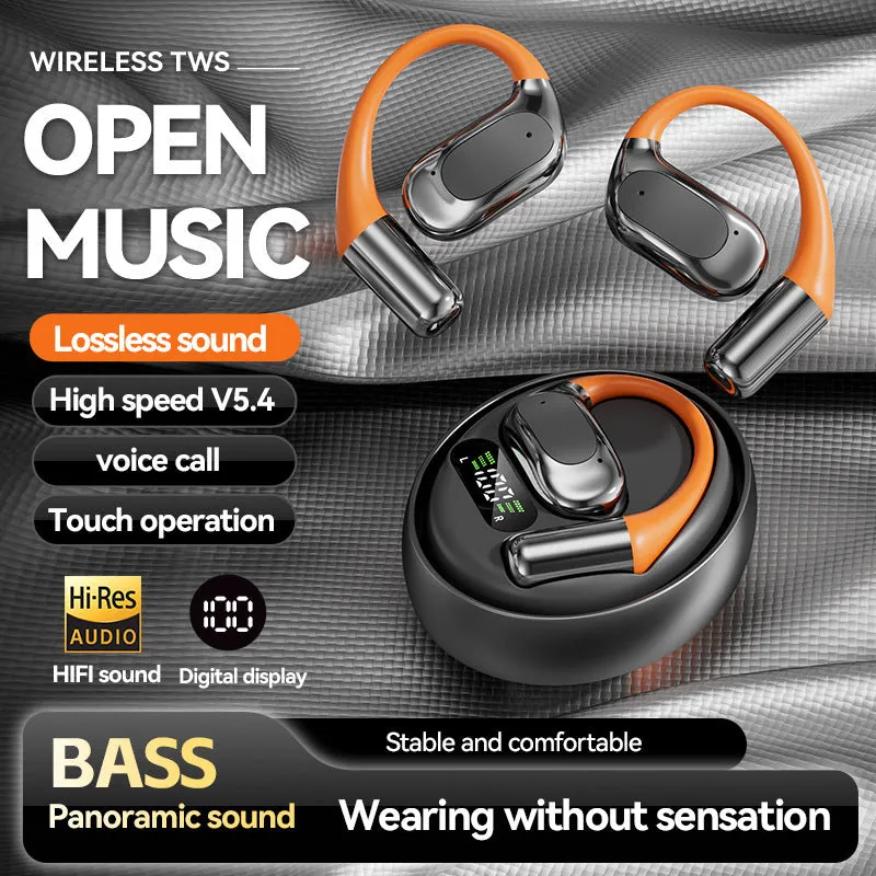 AI Translation Bluetooth Headset M113 in black non in-ear ear hook design with titanium alloy frame