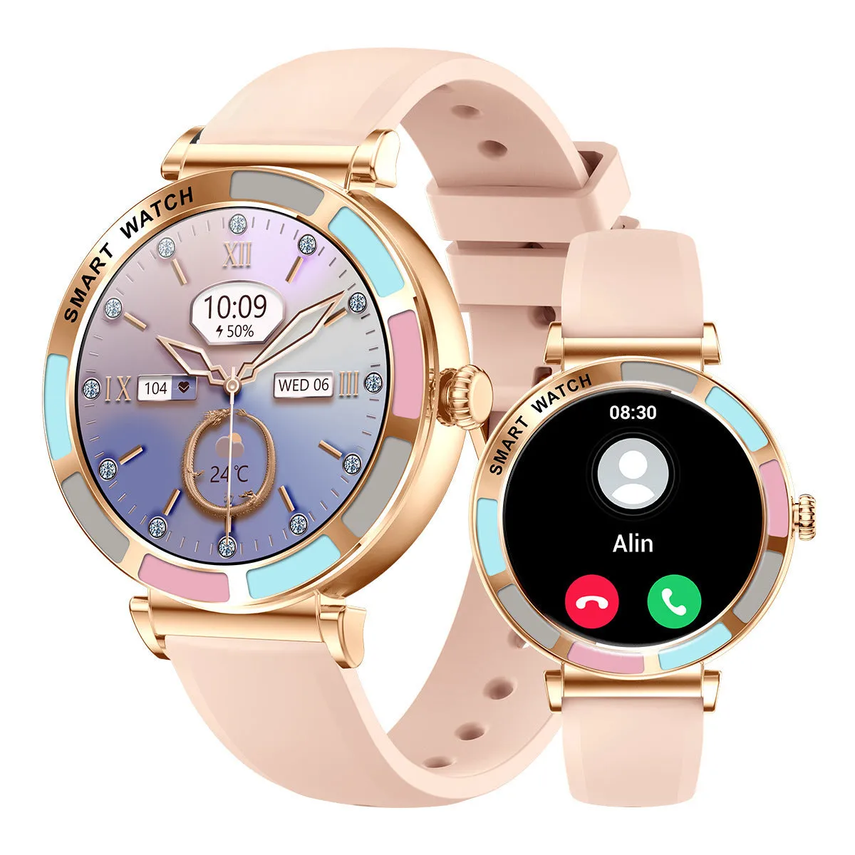 H20 smart watch for women in pink with TFT screen and Bluetooth calling feature