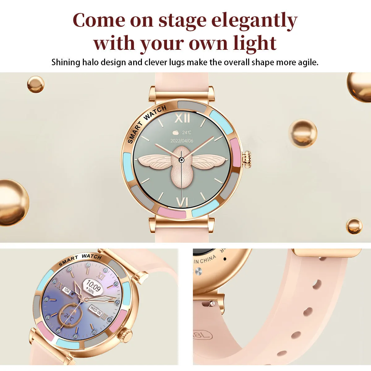 H20 smart watch for women in pink with TFT screen and Bluetooth calling feature