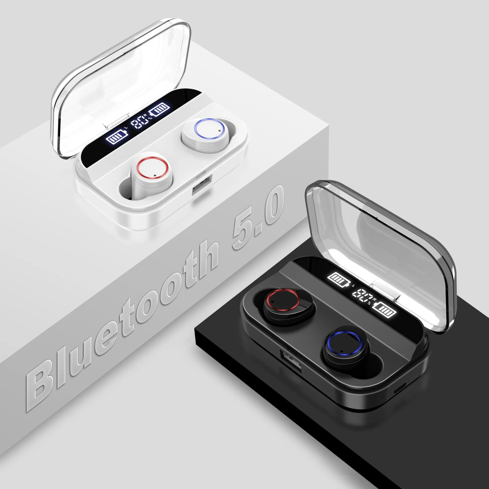 Black X11 Bluetooth wireless earbuds with a matching charging case and assorted silicone ear tips.