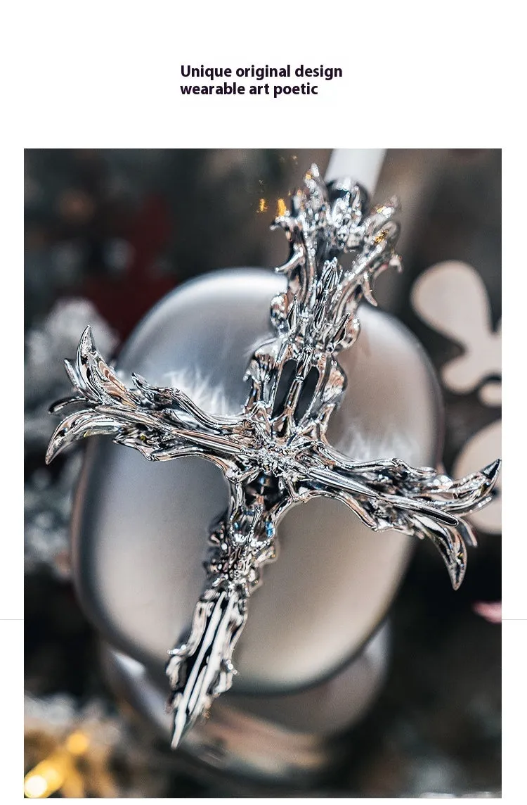 Gothic cross design resin headphone cover for Apple AirPods Max in silver metallic finish