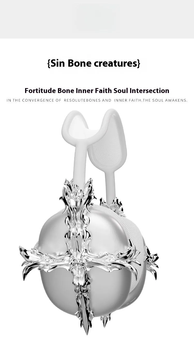 Gothic cross design resin headphone cover for Apple AirPods Max in silver metallic finish