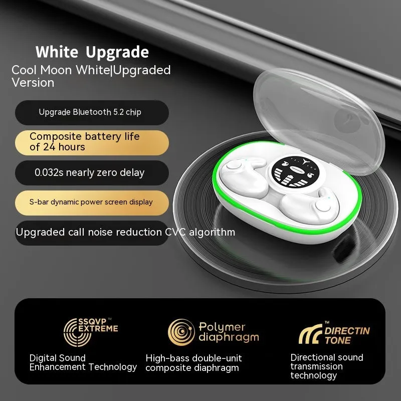 Ultra-thin invisible Bluetooth earphone in black, white, and skin colour with charging compartment