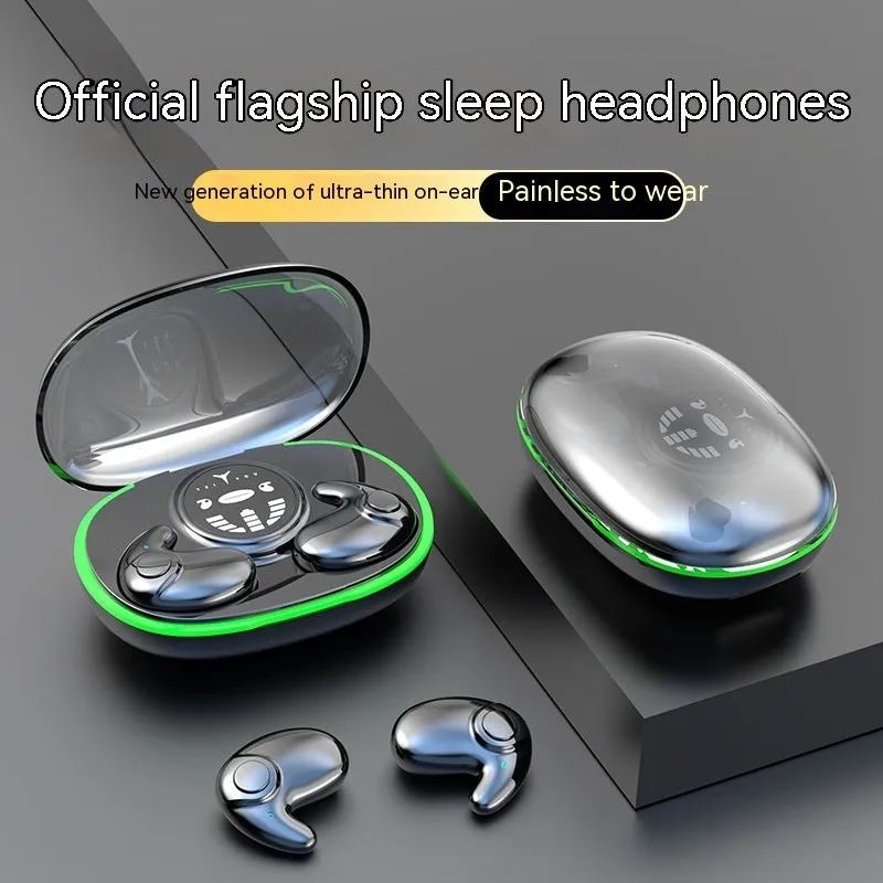 Ultra-thin invisible Bluetooth earphone in black, white, and skin colour with charging compartment