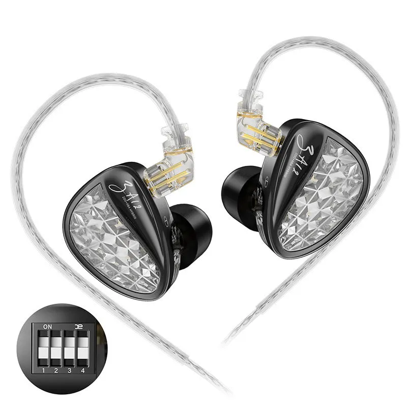 Wired in-ear earphone with adjustable voice iron monitor, back-winding style, and tape microphone option