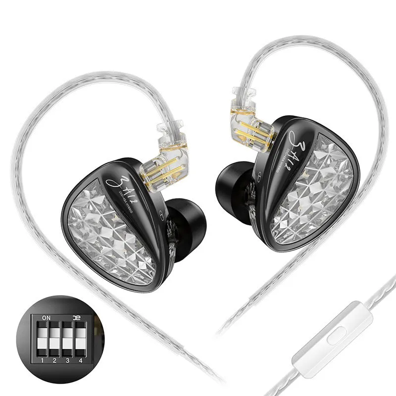 Wired in-ear earphone with adjustable voice iron monitor, back-winding style, and tape microphone option