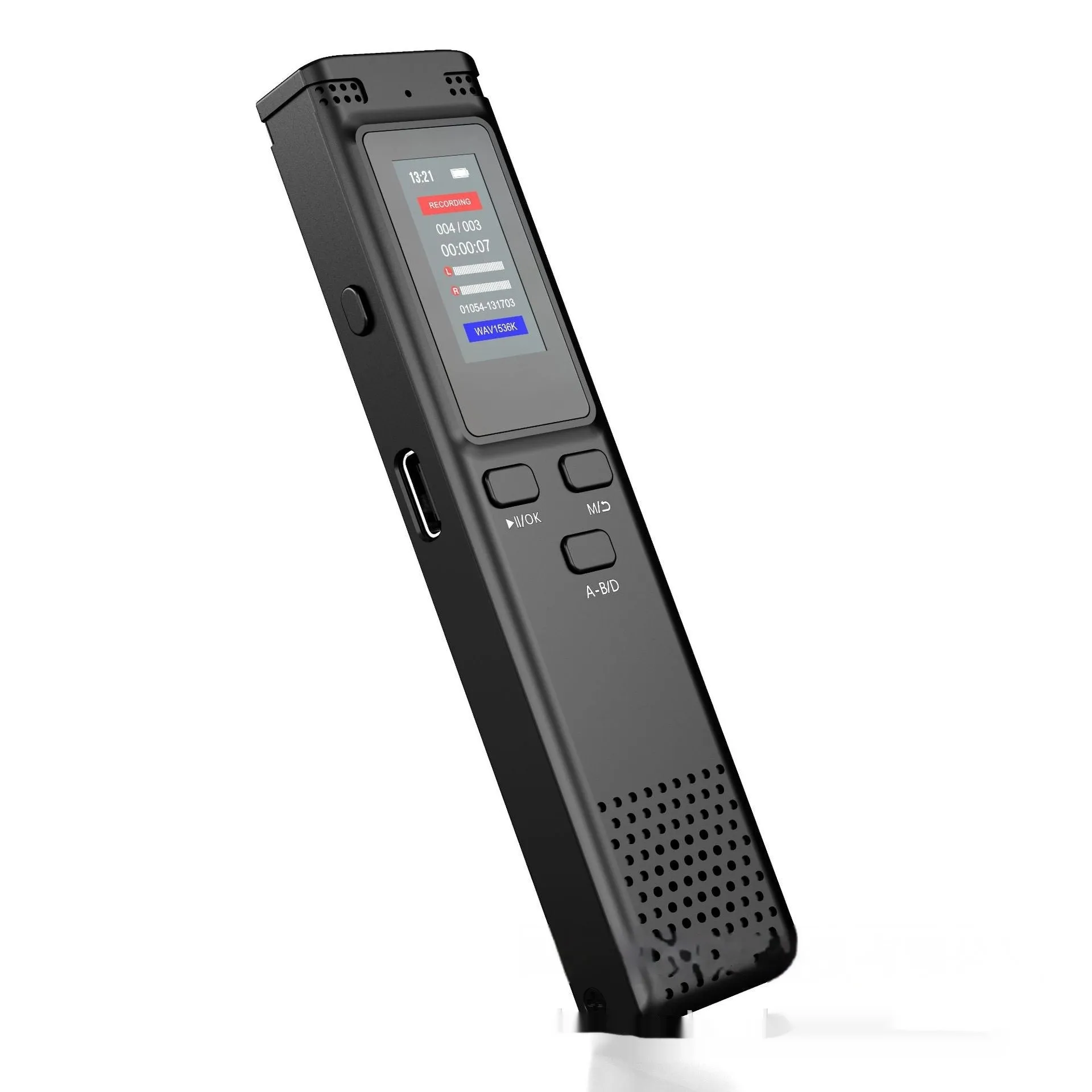 Black 32GB recording pen with HD noise reduction, compact design, ABS shell, 103x2.5x12mm