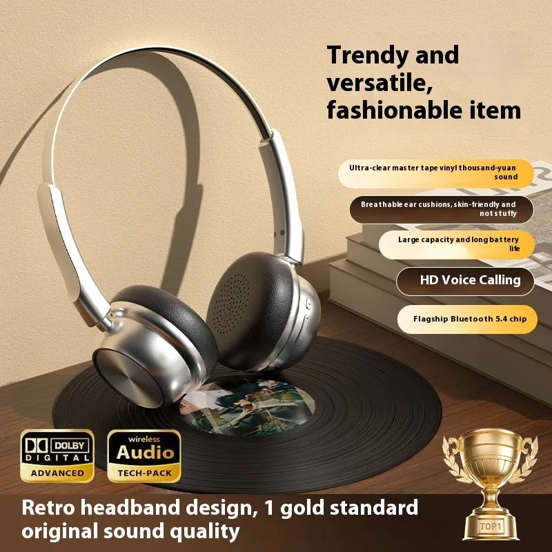 Retro metal Bluetooth headset in Silver Brown with over-ear design and 10-metre range