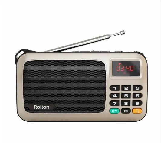 Rolton W405 portable FM radio and MP3 travel speaker in blue with LED display and strap