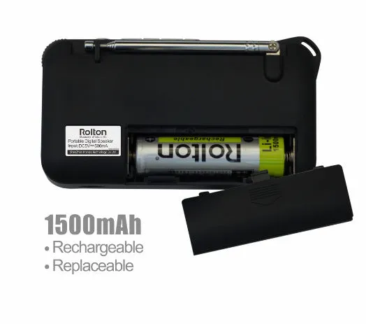 Rolton W405 portable FM radio and MP3 travel speaker in blue with LED display and strap