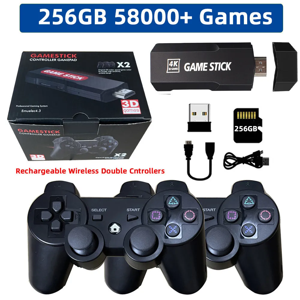 Retro TV game console with two rechargeable controllers, HDMI output, and ABS plastic build, 16 x 11.5 x 10.5 cm