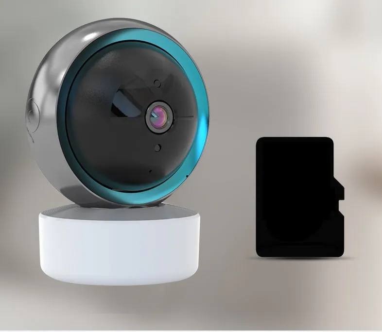 Indoor 360 degree wifi security camera with ABS housing showing rotation capability