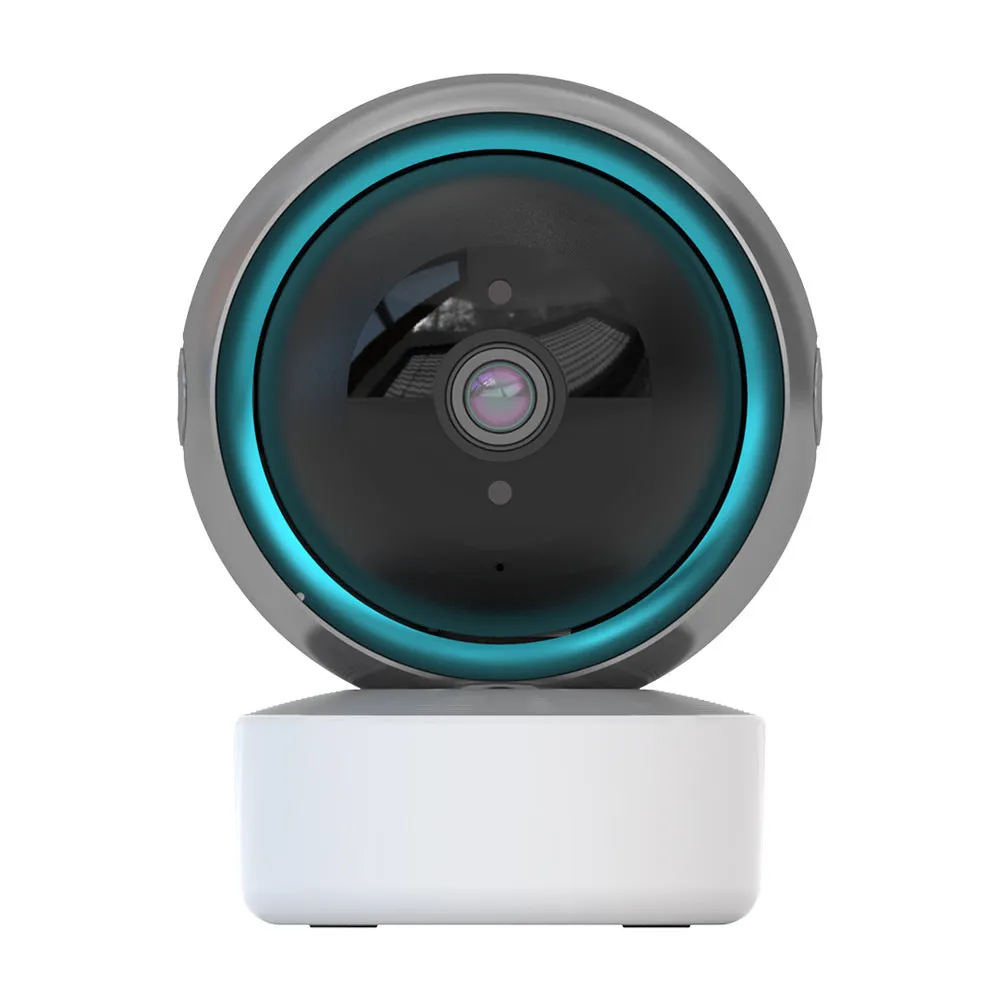 Indoor 360 degree wifi security camera with ABS housing showing rotation capability