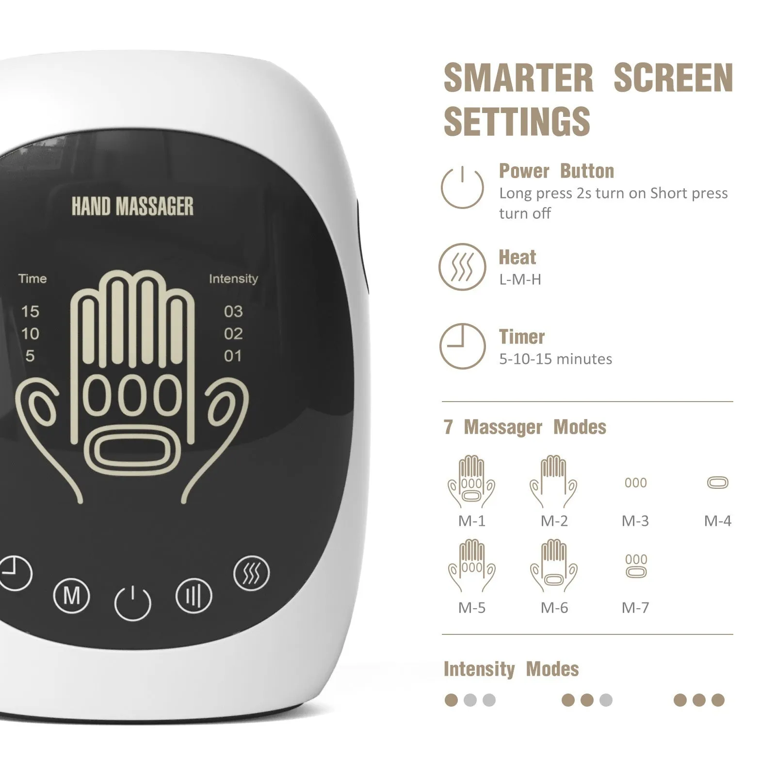 White electric hand massager with multi-point massage pads and infrared hot compress function