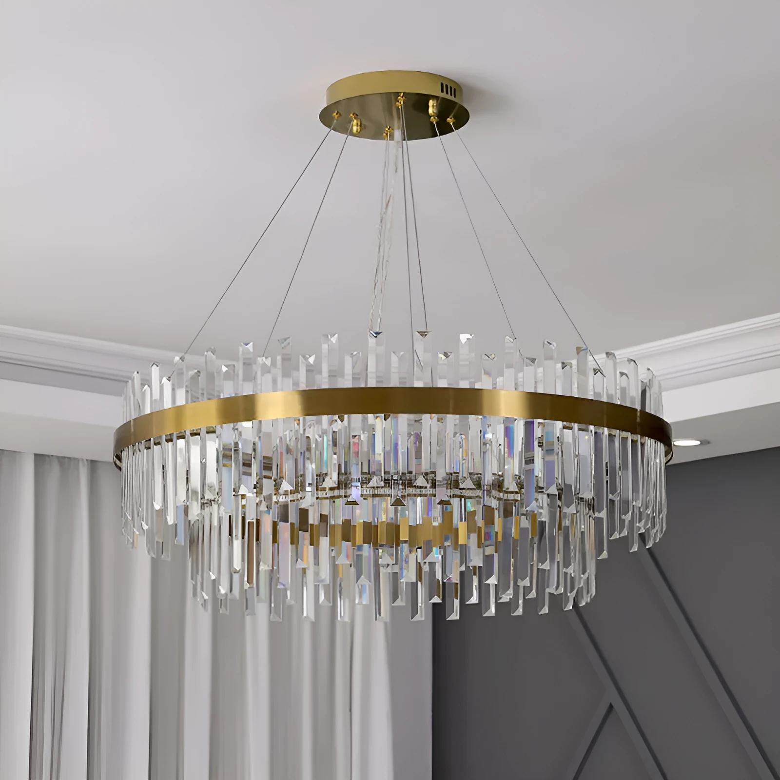 Stainless steel crystal chandelier with adjustable height for atmospheric restaurant and bedroom lighting