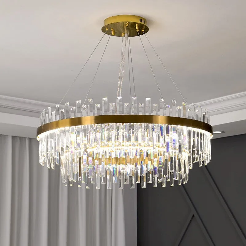 Stainless steel crystal chandelier with adjustable height for atmospheric restaurant and bedroom lighting