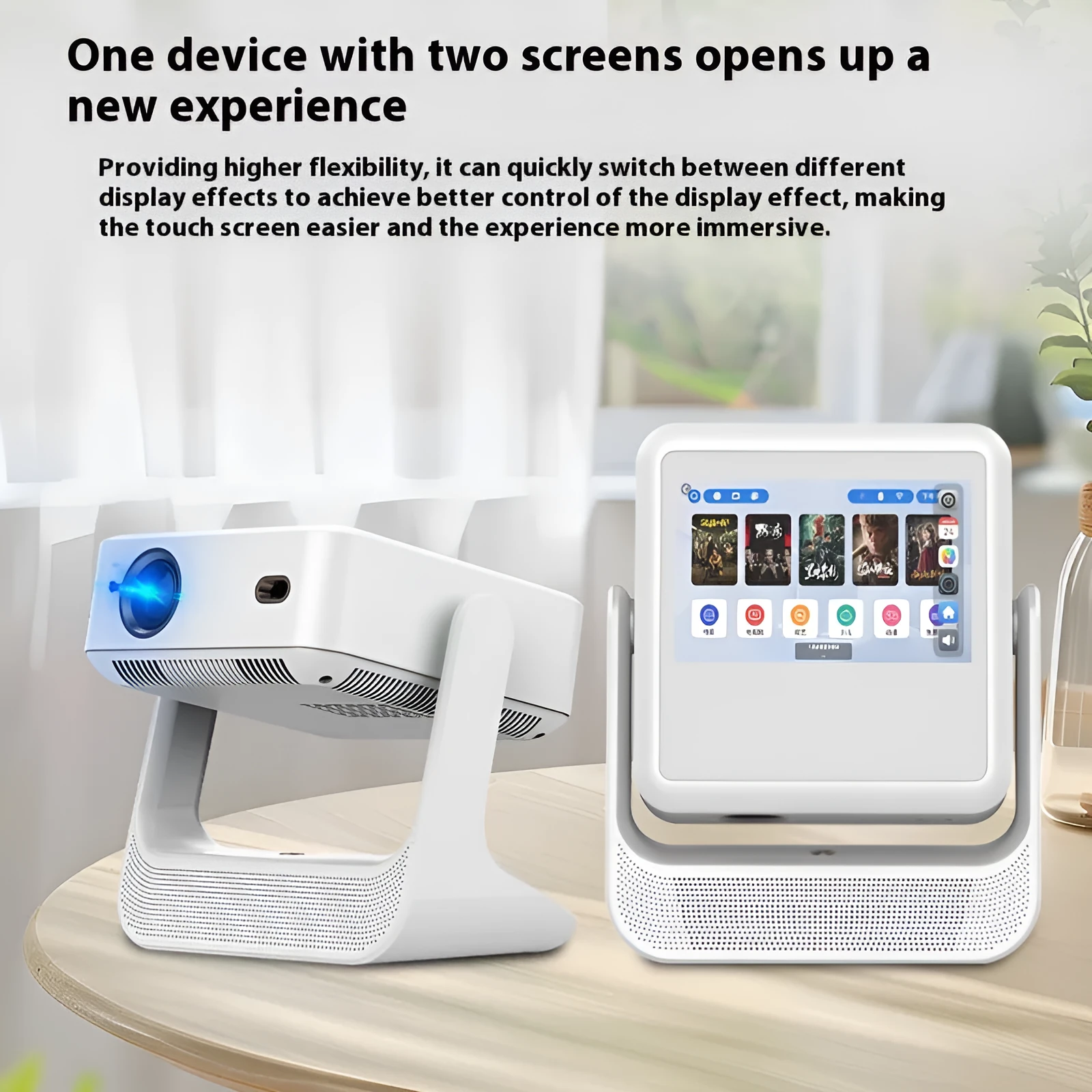 Home Ultra HD Smart Touch Dual Screen PTZ projector in C3 colour with touch controls and lens