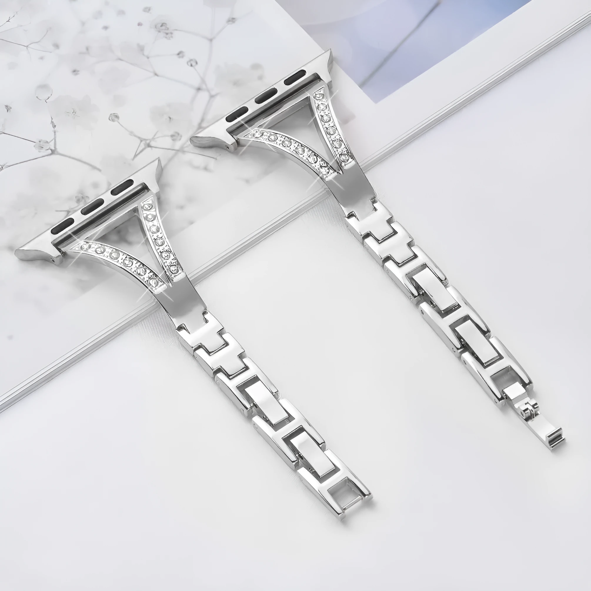 Herringbone diamond pattern Apple Watch band with zinc alloy construction in silver colour