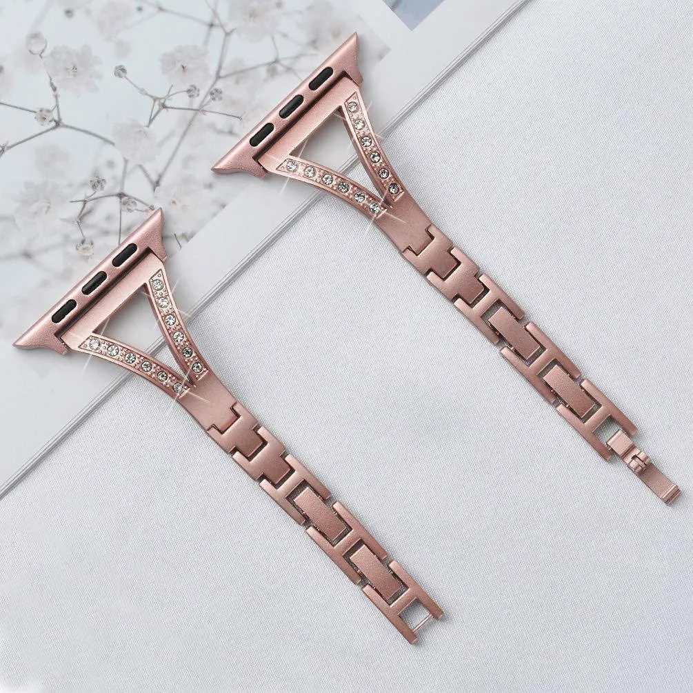 Herringbone diamond pattern Apple Watch band with zinc alloy construction in silver colour