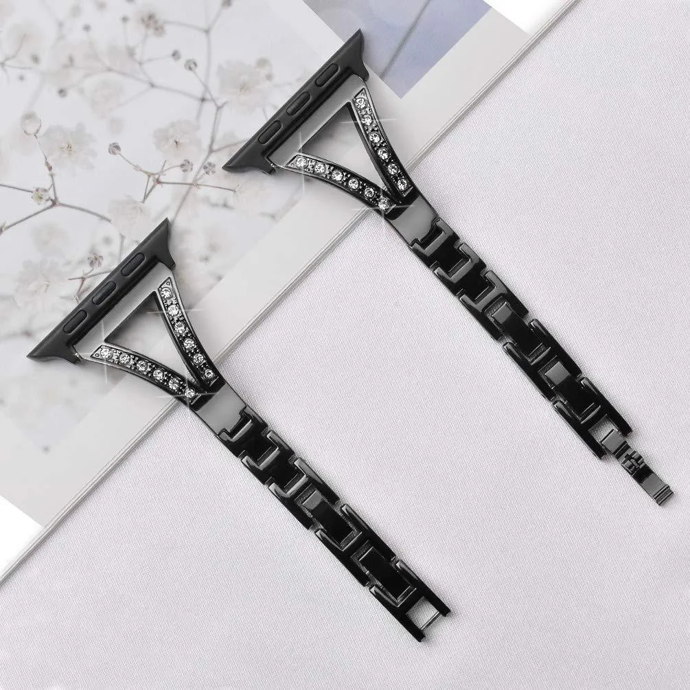 Herringbone diamond pattern Apple Watch band with zinc alloy construction in silver colour