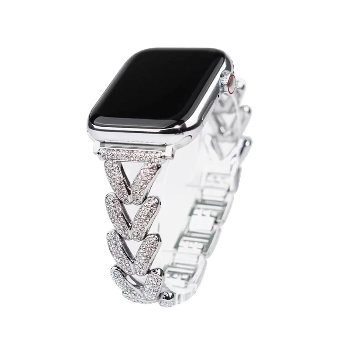 V-shaped metal diamond-embedded strap for Apple Watch in Silver, Starlight, Rose Gold, Gold