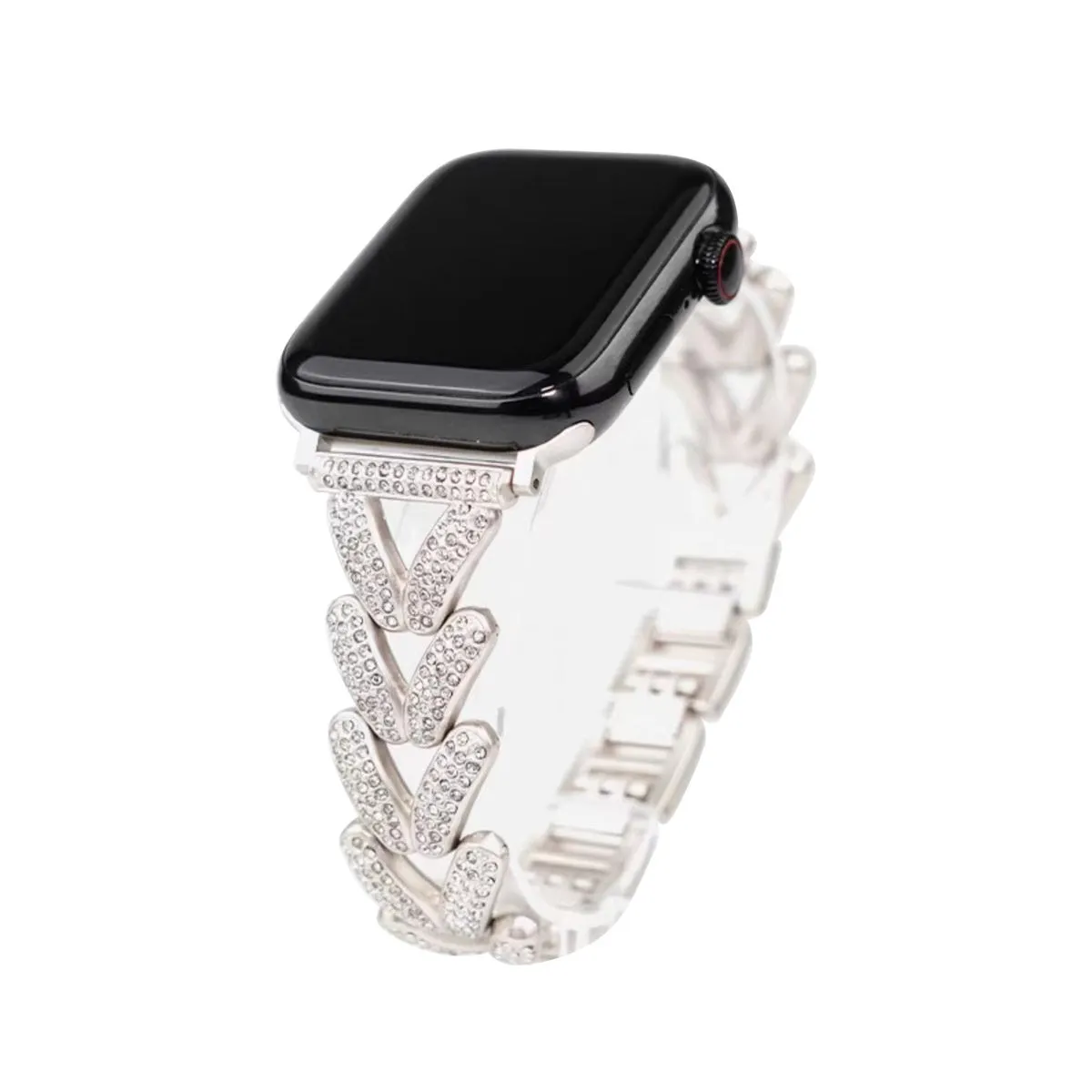 V-shaped metal diamond-embedded strap for Apple Watch in Silver, Starlight, Rose Gold, Gold
