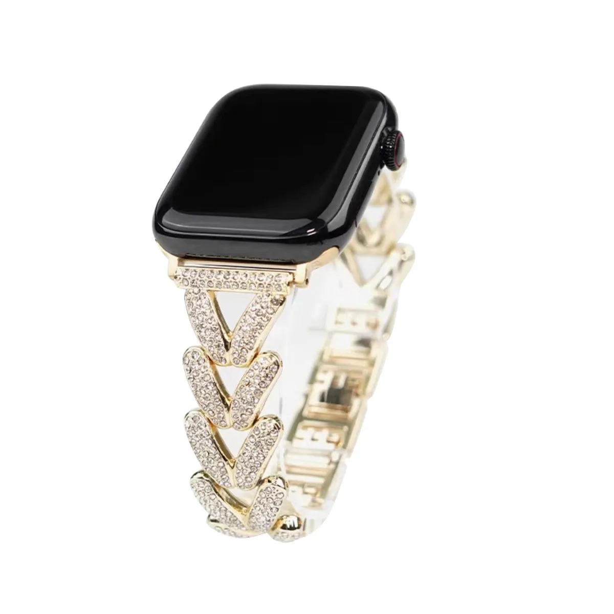 V-shaped metal diamond-embedded strap for Apple Watch in Silver, Starlight, Rose Gold, Gold