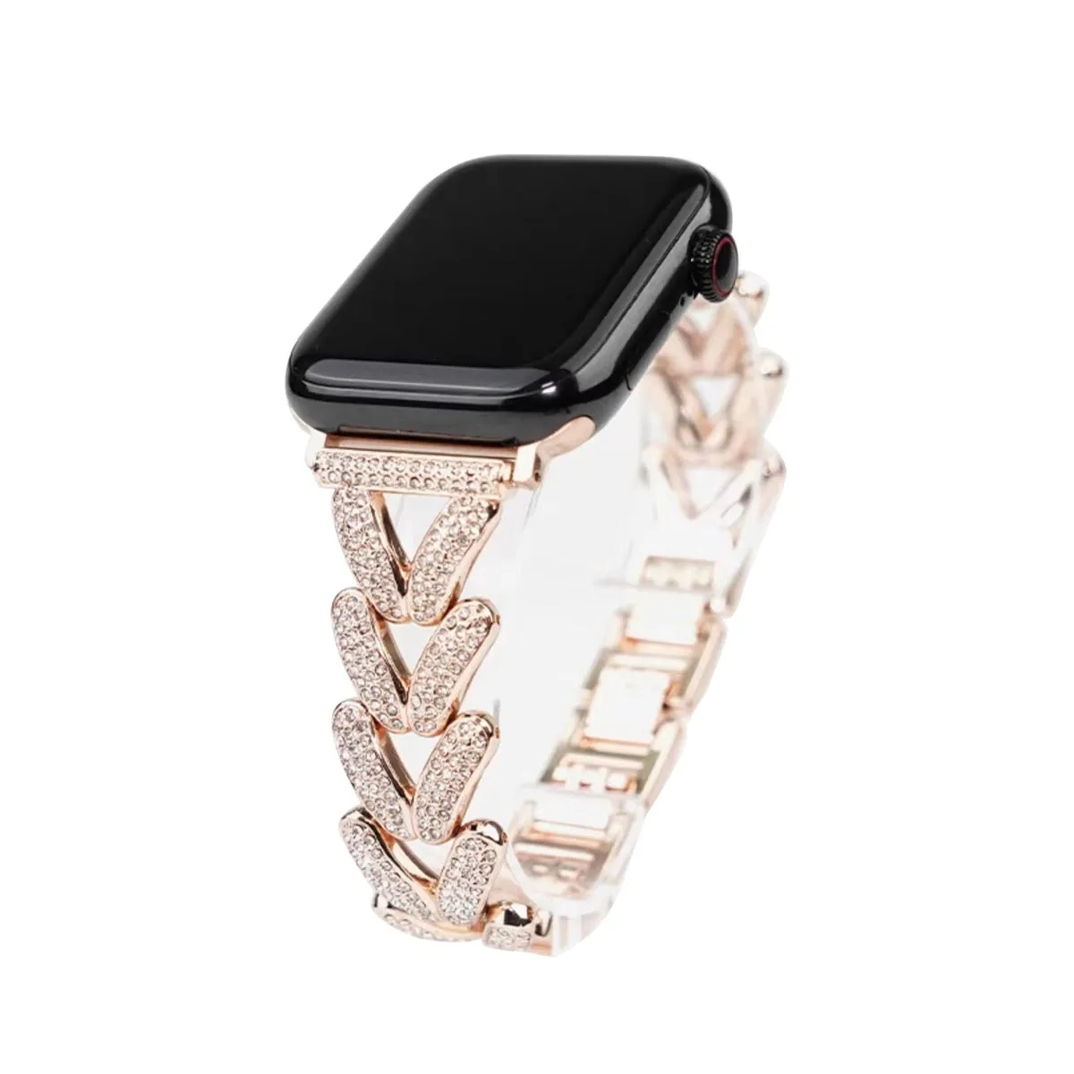 V-shaped metal diamond-embedded strap for Apple Watch in Silver, Starlight, Rose Gold, Gold