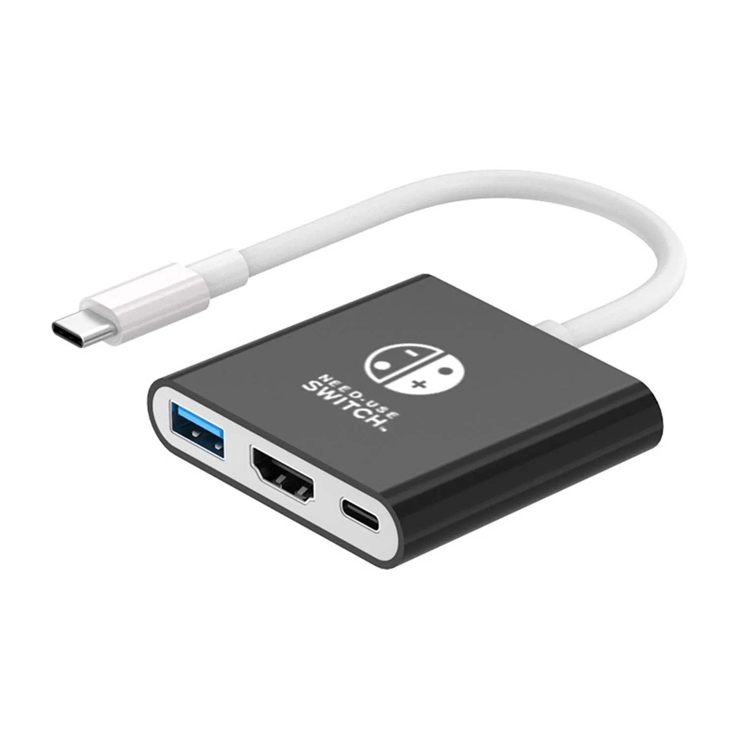 Three-in-one USB Type-C docking station converter with 15cm cable in black and red