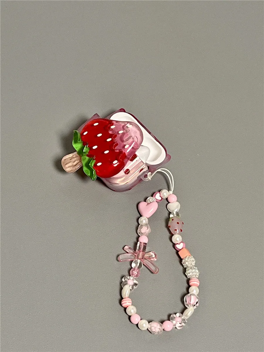 3D strawberry ice cream silicone protective cover for AirPods Pro 2 case with bracelet option
