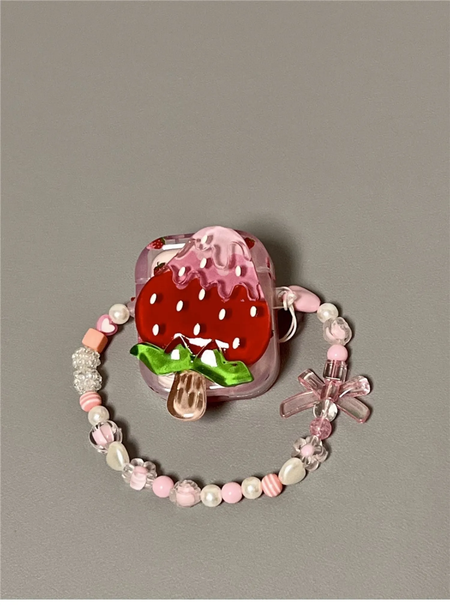 3D strawberry ice cream silicone protective cover for AirPods Pro 2 case with bracelet option