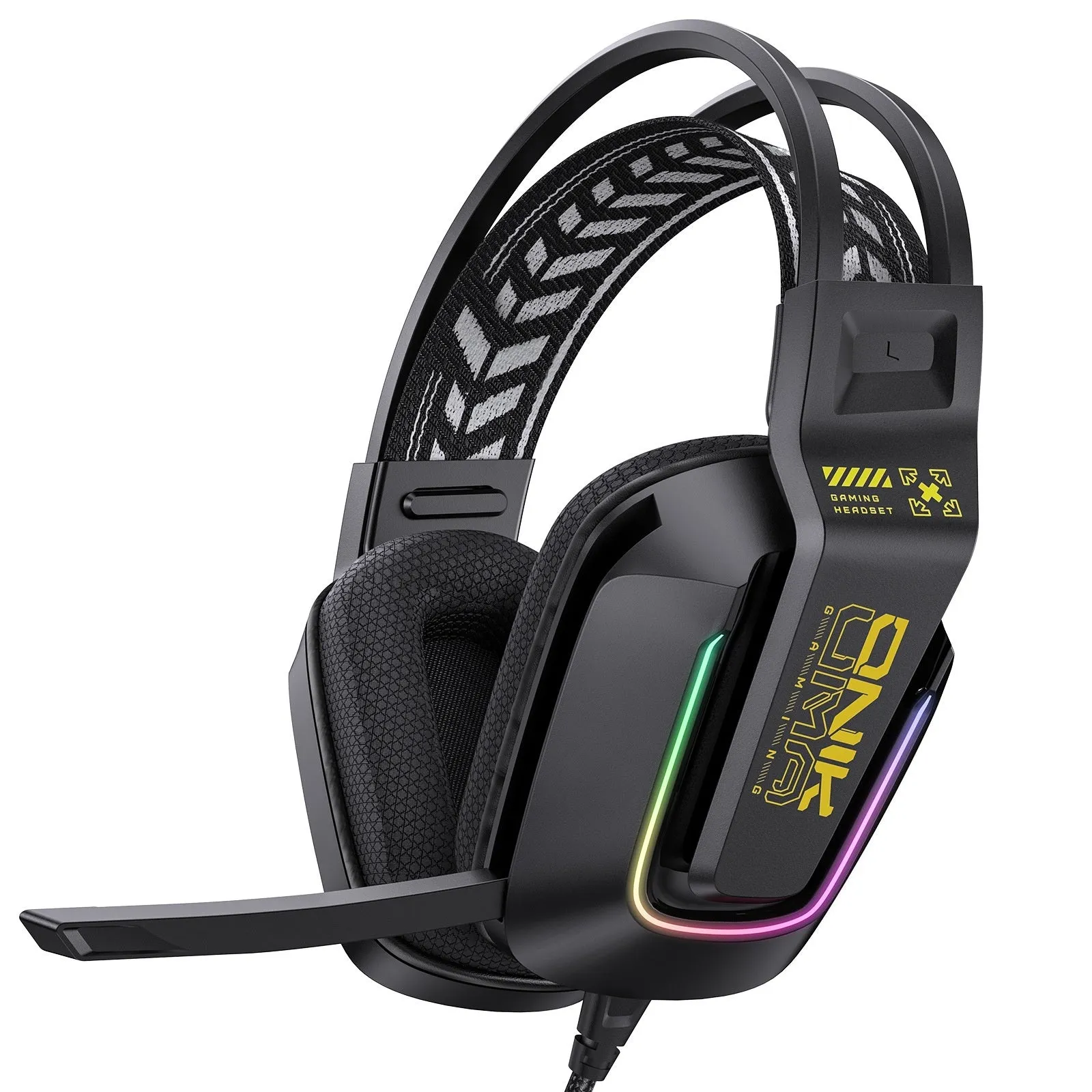 Wired gaming headset with microphone, 50mm speaker, ABS construction, 2.2m braided cable, black colour option