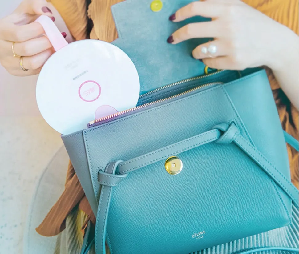 Blue USB-powered baby bottle steriliser showing slim 11.8mm profile with gravity-sensing technology