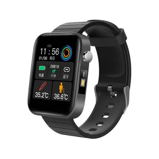 Smart bracelet with black wrist strap and 1.54-inch touch screen showing health data