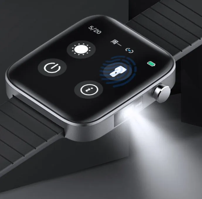Smart bracelet with black wrist strap and 1.54-inch touch screen showing health data