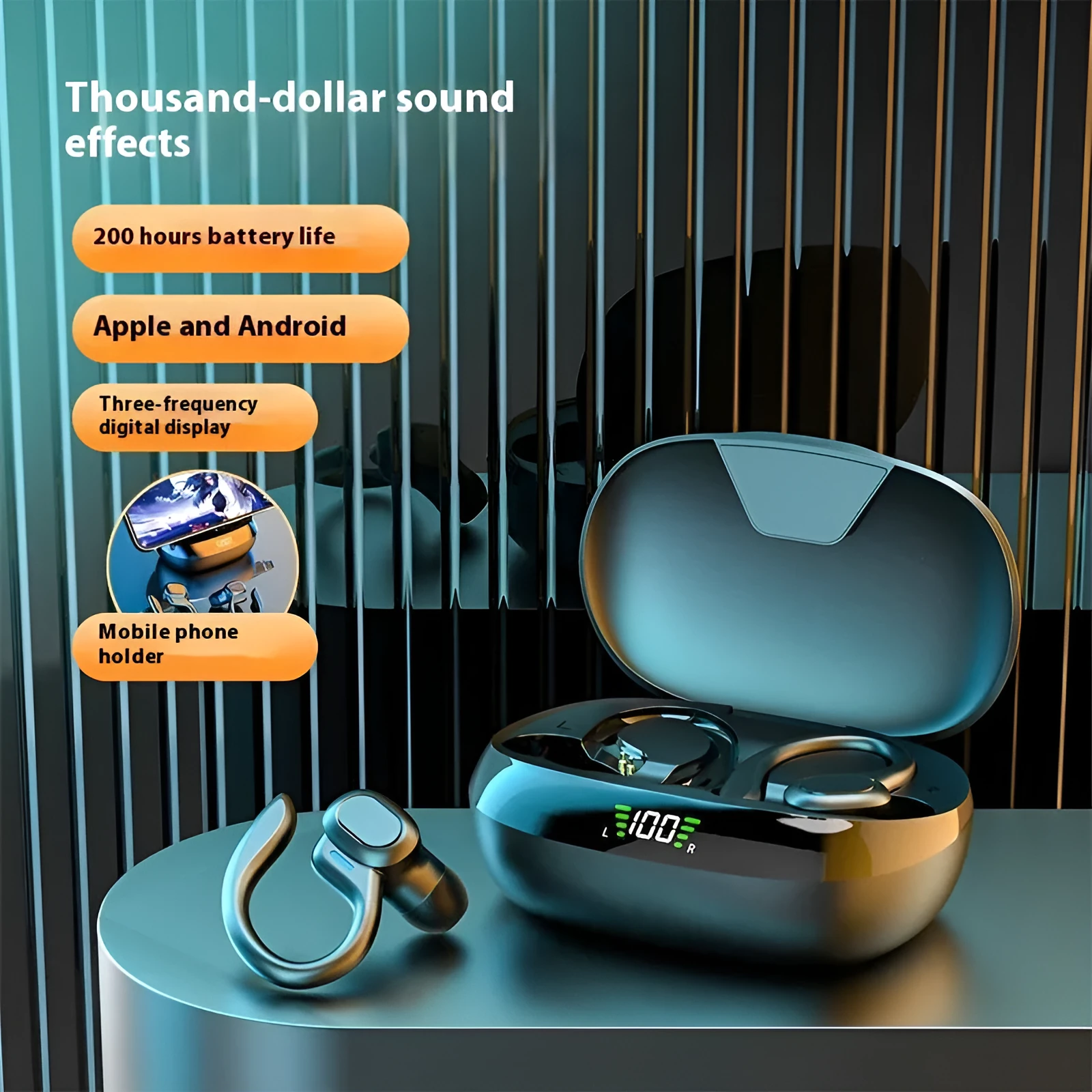 SP16 Wireless Bluetooth Headset in black with digital display and noise reduction features