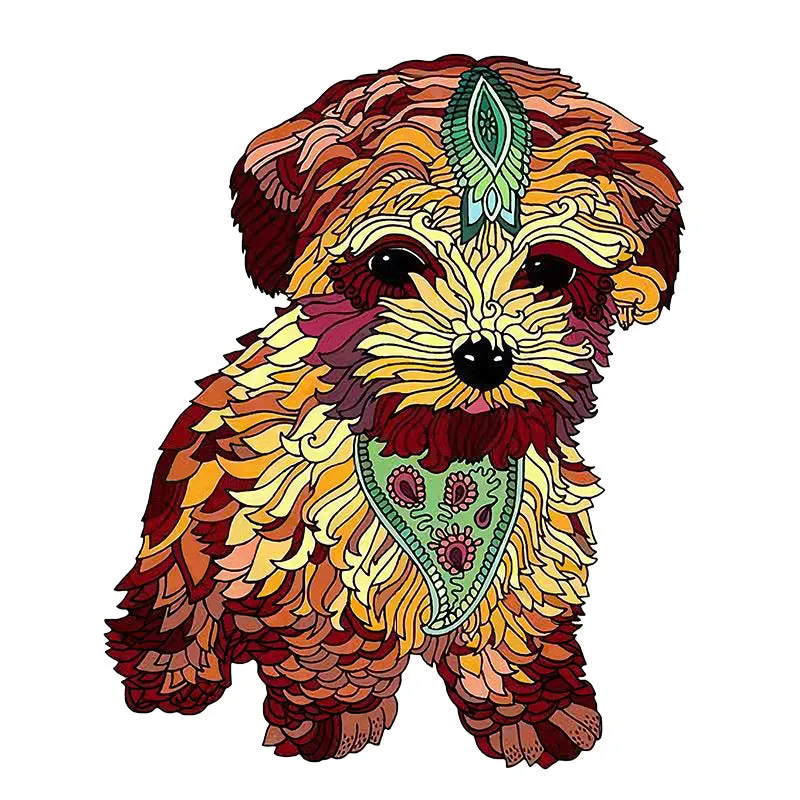 A5 basswood wooden animal puzzle with short-haired dog illustration in white box packaging