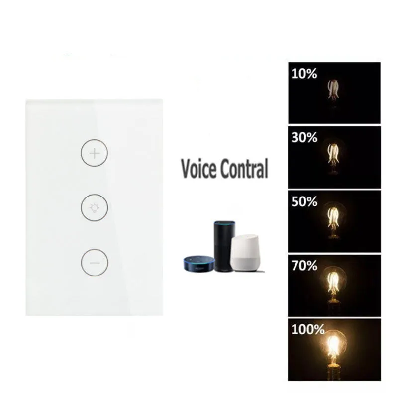 120 type smart dimmer switch with touch glass panel in black or white colour options